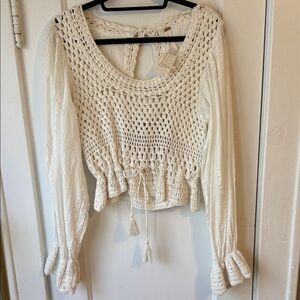 FP Movement by Free People White Crochet Long Sleeve Top